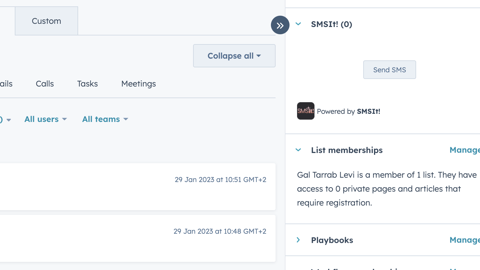 Direct SMS from the contact record